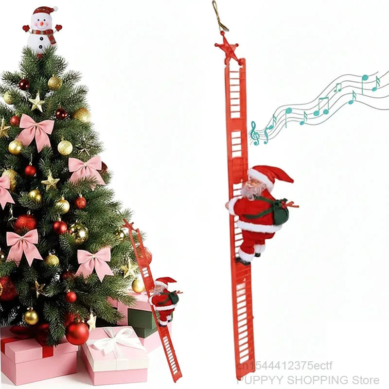 Electric Climbing Santa, Musical Christmas Decoration, Fun Holiday Ladder Toys for Home, Tree, Fireplace, Unique Festive Decor